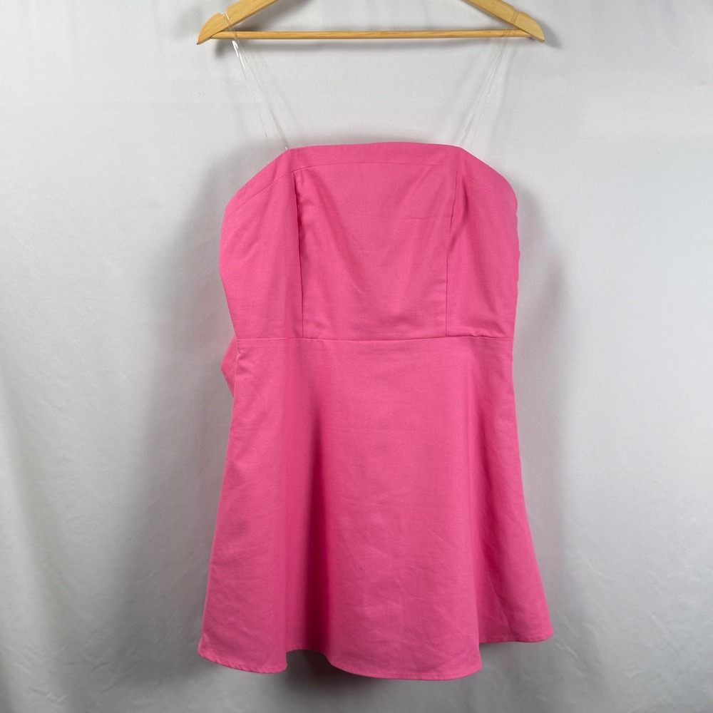 Altar'd State‎ Womens L Pink Strapless Linen Blend Mini Dress Big Back Bow NWT